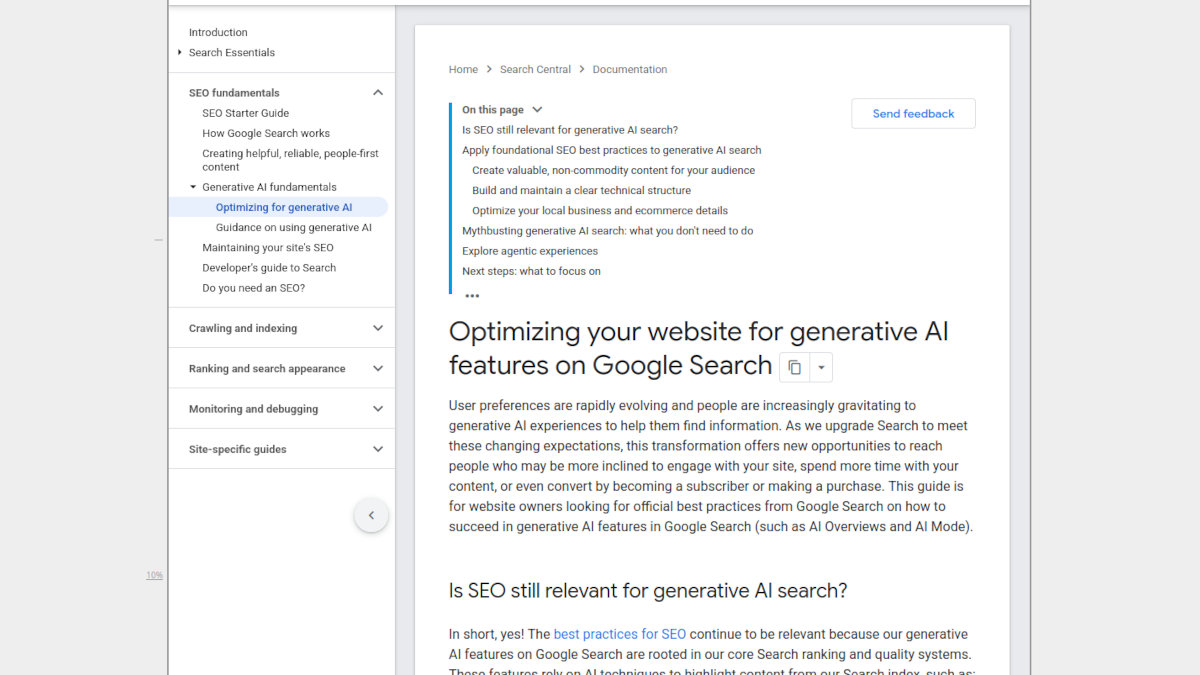 Screenshot of the new AI guidance from Google