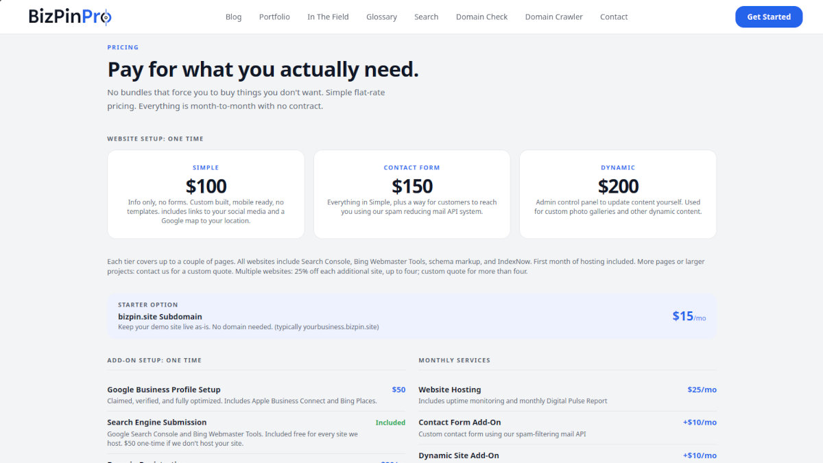 Screenshot of our pricing on the homepage