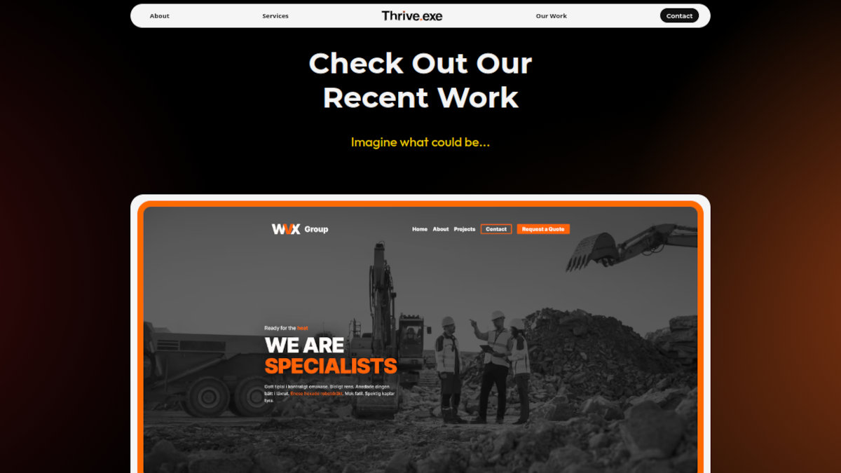 Screenshot of Thrive's Projects page, which should highlight their past work.