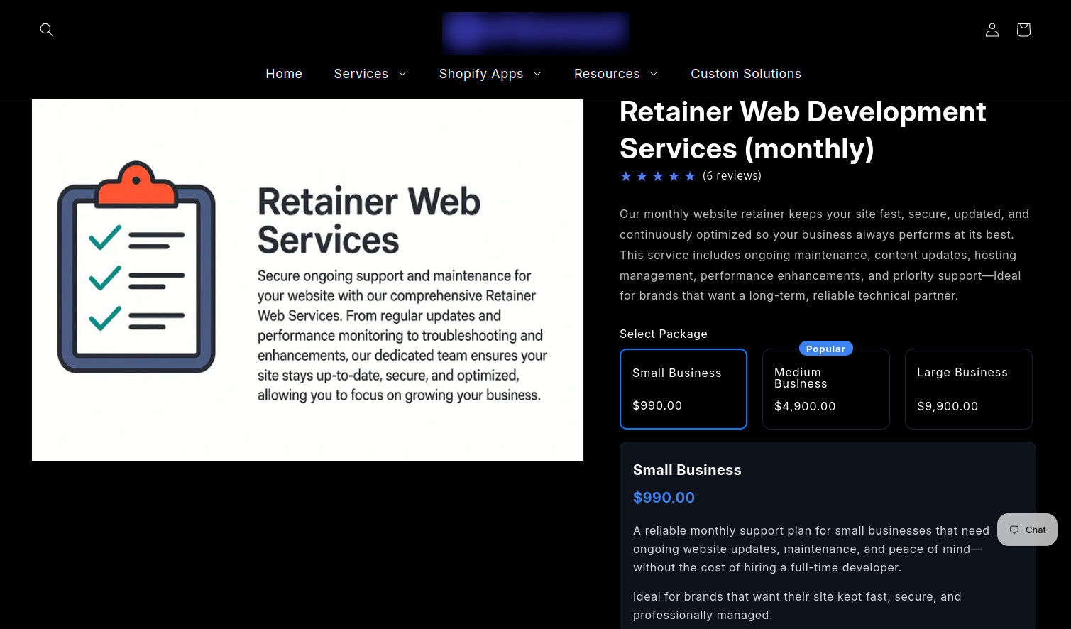 Screenshot of a firm charging nearly $1,000 a month, and exorbitant amount for small business website maintenance.