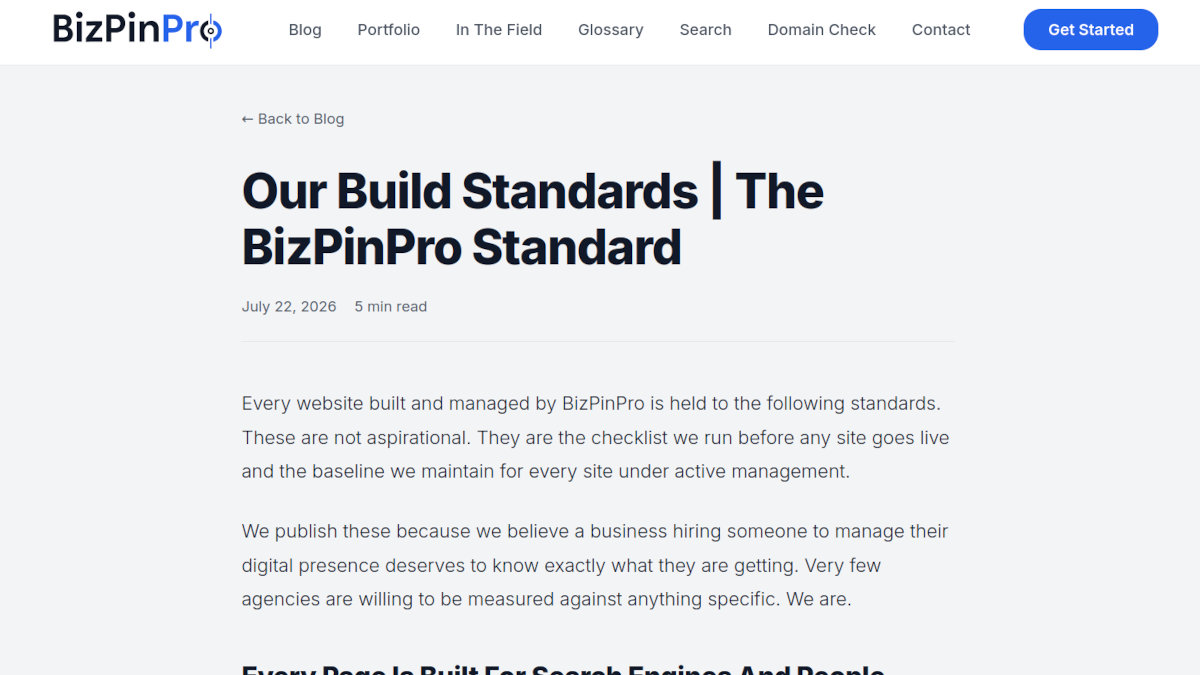 Screenshot of the newly released BizPinPro Standards.