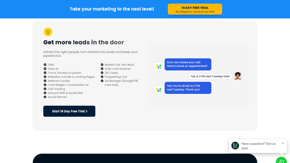 Screenshot showing that, to GoHighLevel, your website is fourth on the list of importance.