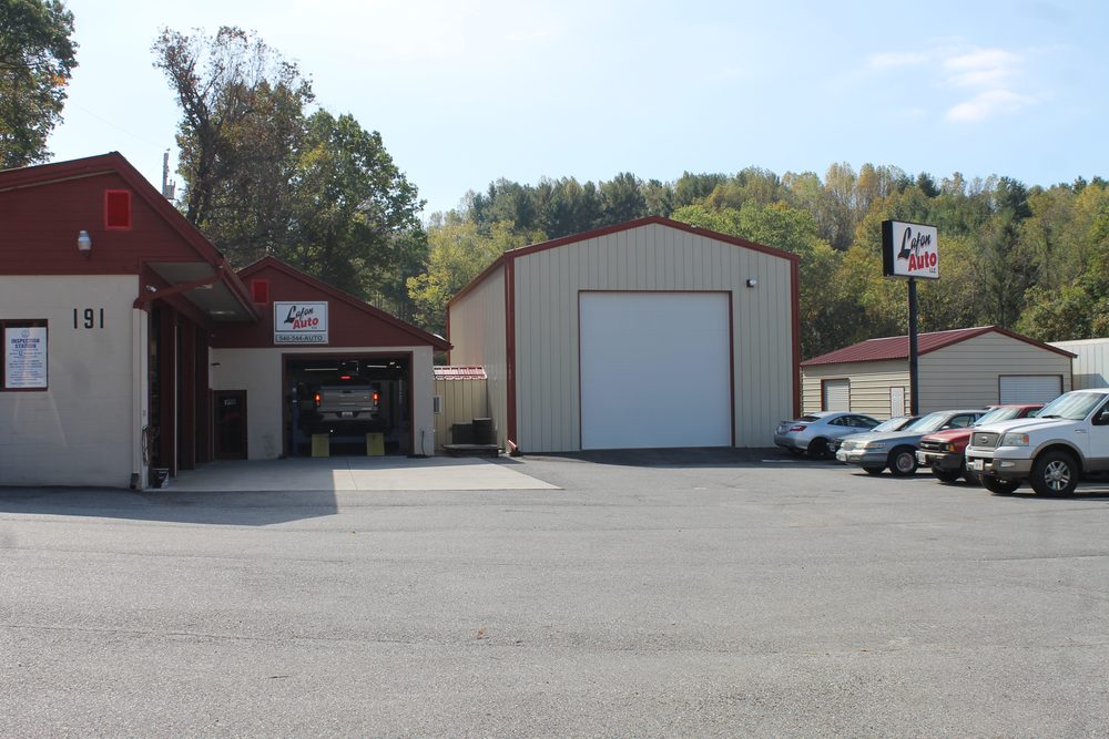 Lafon Auto shop, service bay and sign in Newport, VA