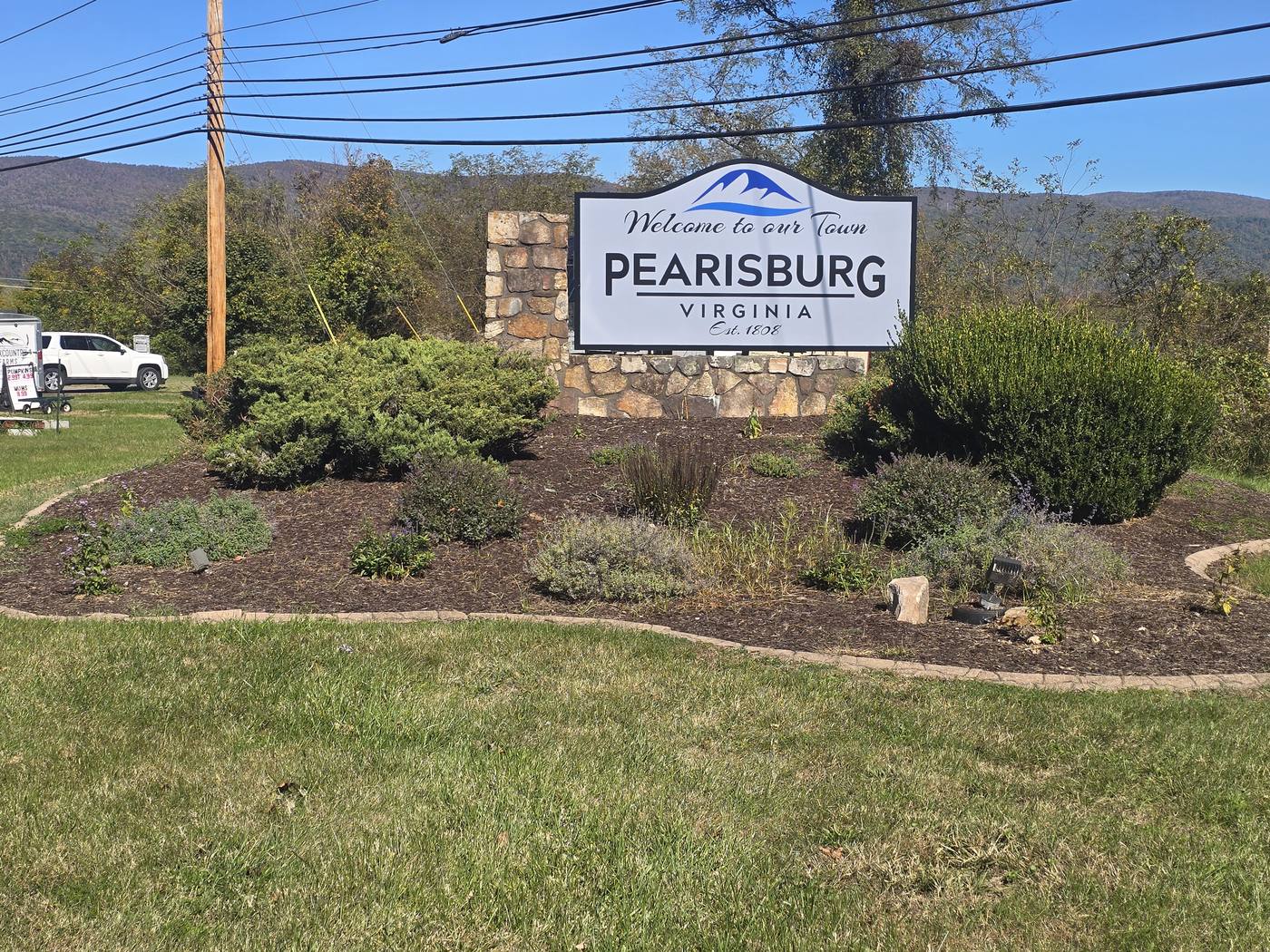 Welcome to our Town sign for Pearisburg, Virginia, established 1808, the Giles County seat