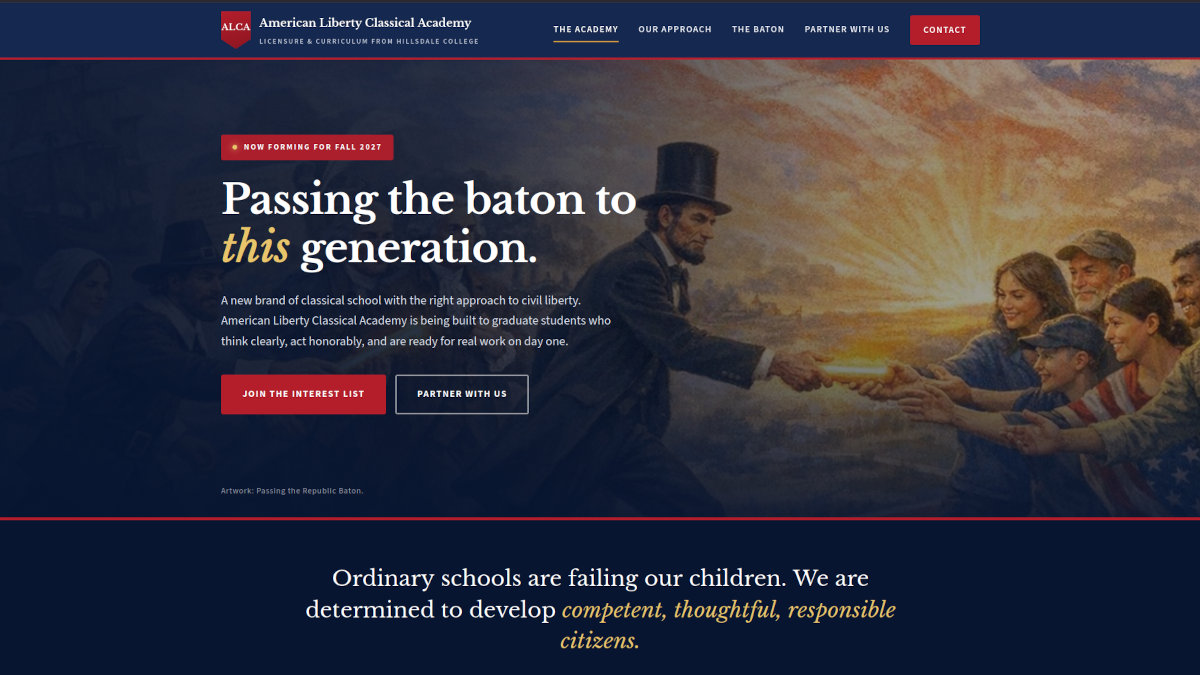 American Liberty Classical Academy website screenshot