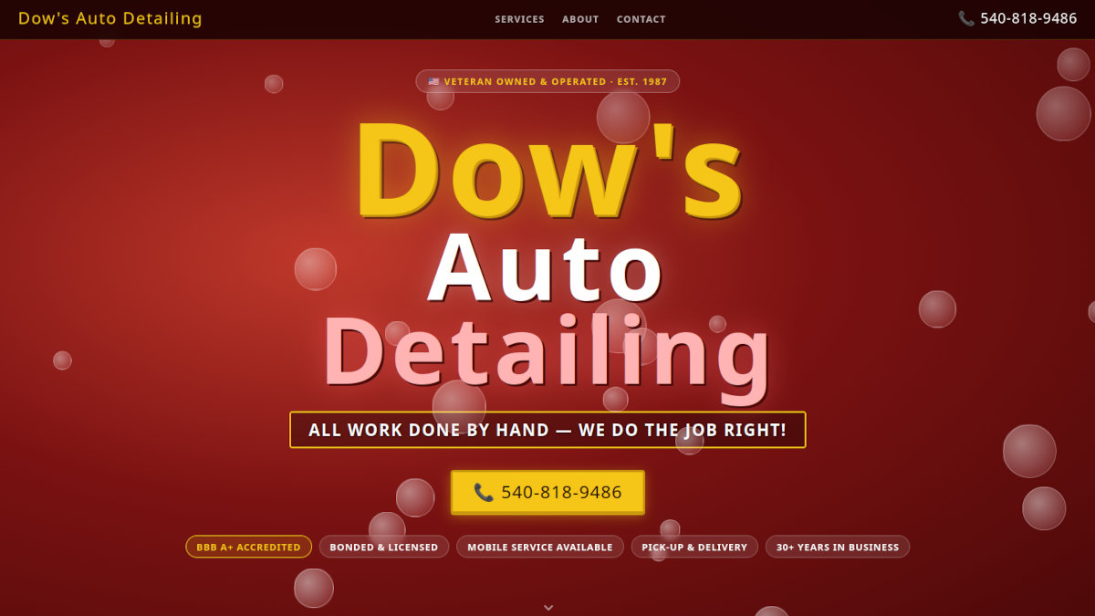 Dow's Auto Detailing website screenshot