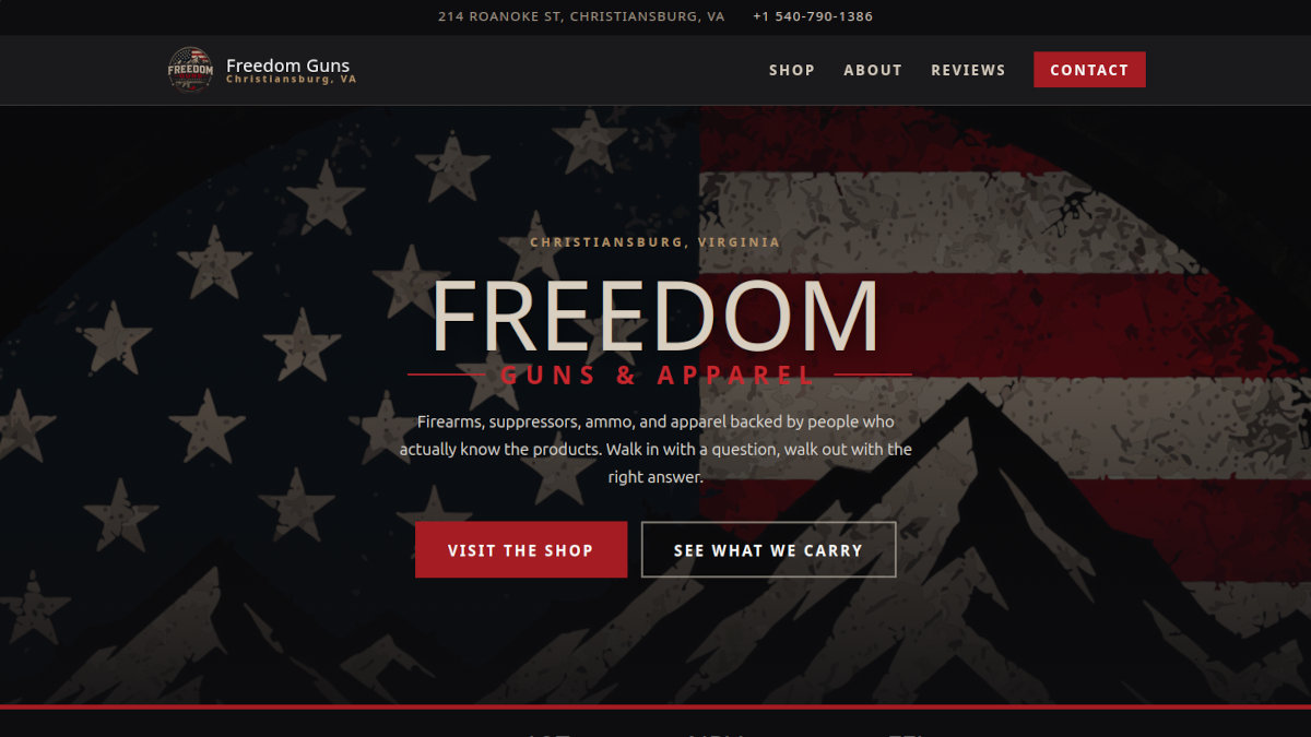 Freedom Guns and Apparel website screenshot