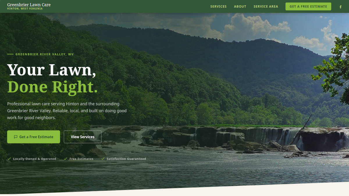 Greenbrier Lawn Care website screenshot