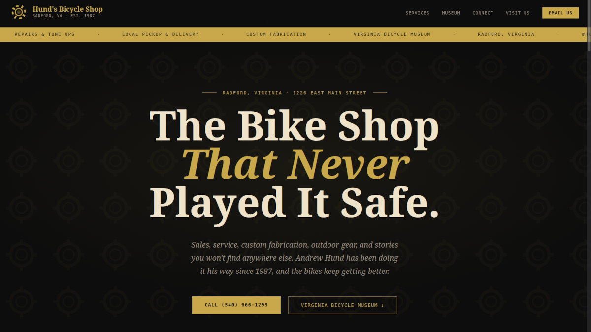 Hund's Bicycle & Outdoor Store website screenshot