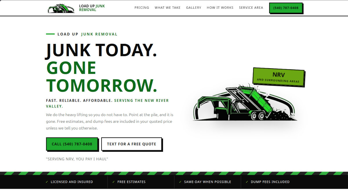 Load Up Junk Removal website screenshot