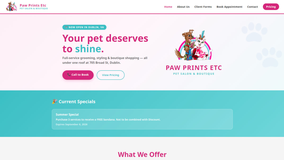 Paw Prints Etc LLC website screenshot