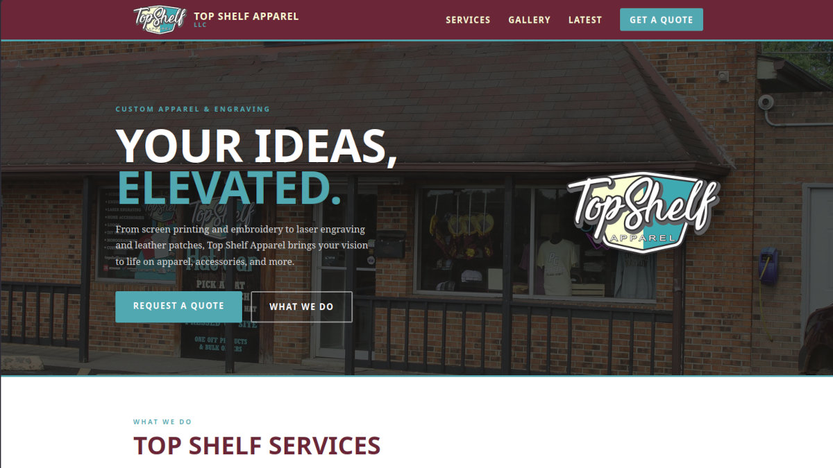 Top Shelf Apparel, LLC website screenshot