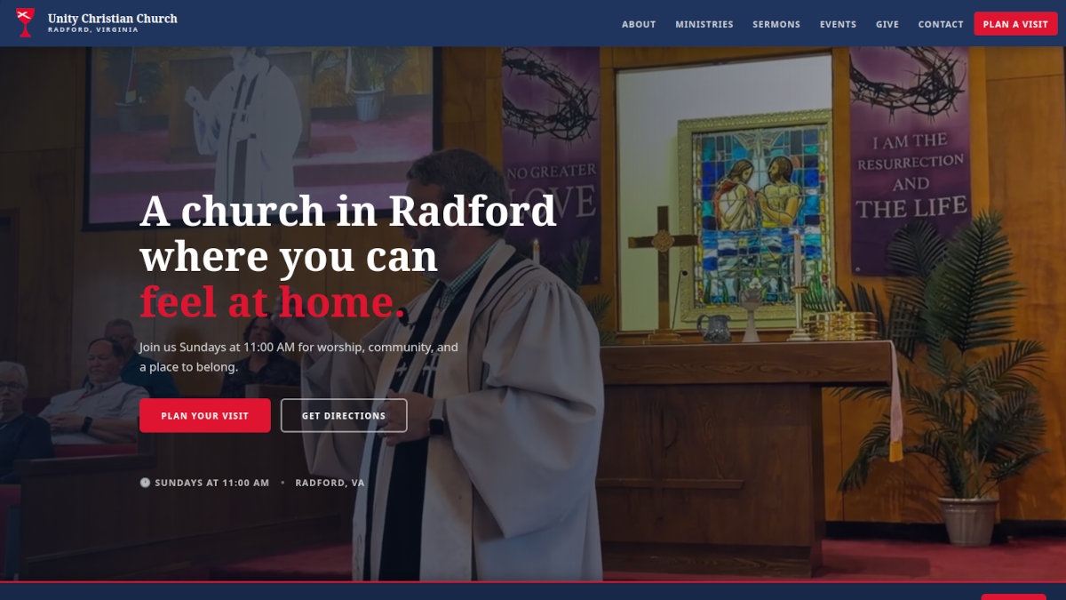 Unity Christian Church website screenshot
